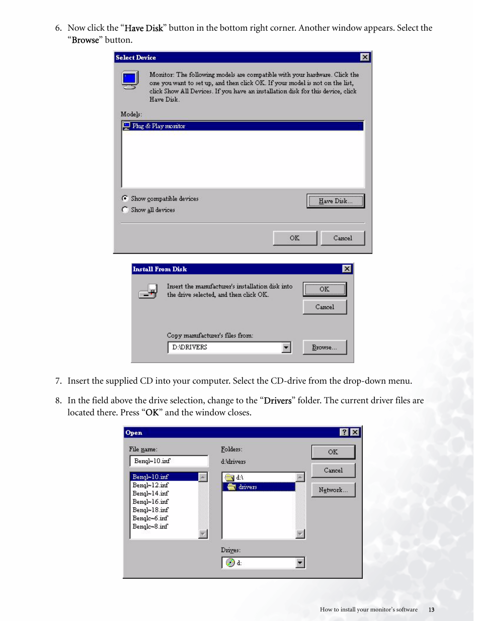 BenQ LCD COLOR MONITOR FP937S User Manual | Page 13 / 53