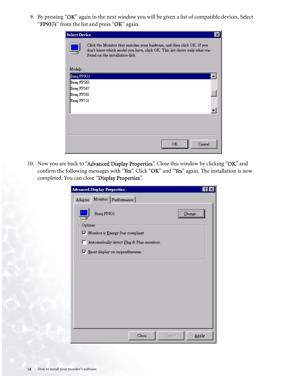 BenQ LCD COLOR MONITOR FP937S User Manual | Page 14 / 53