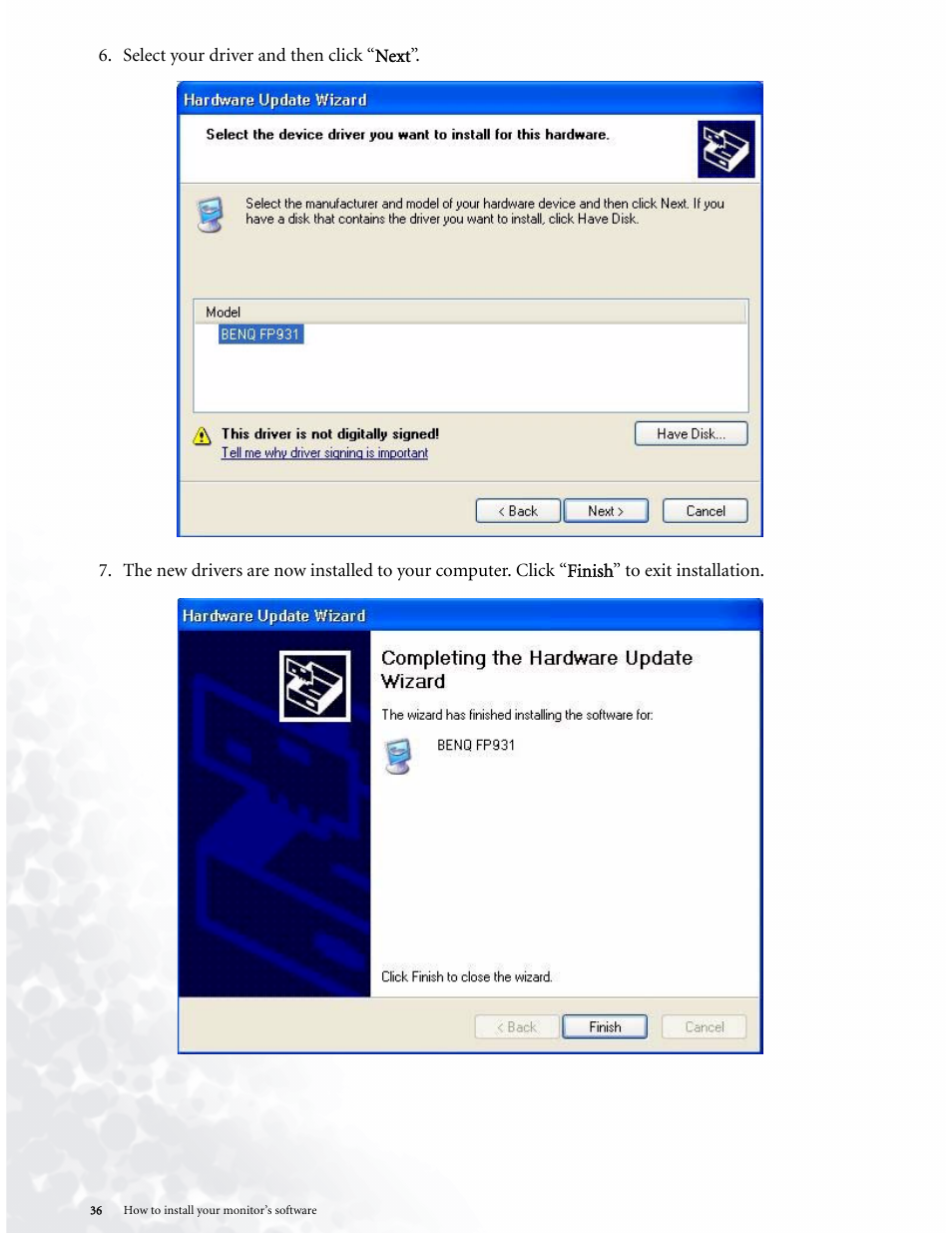 BenQ LCD COLOR MONITOR FP937S User Manual | Page 36 / 53