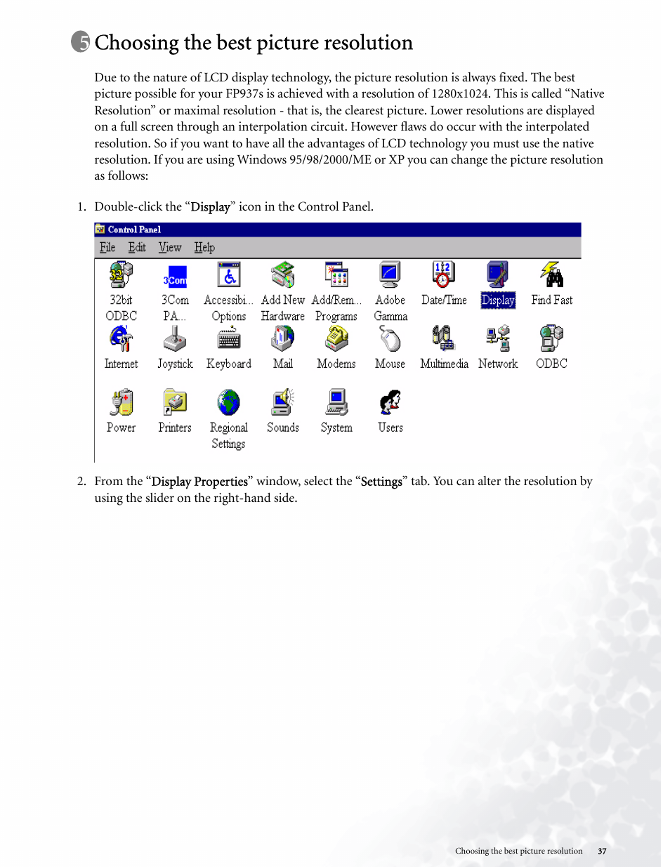 Choosing the best picture resolution | BenQ LCD COLOR MONITOR FP937S User Manual | Page 37 / 53