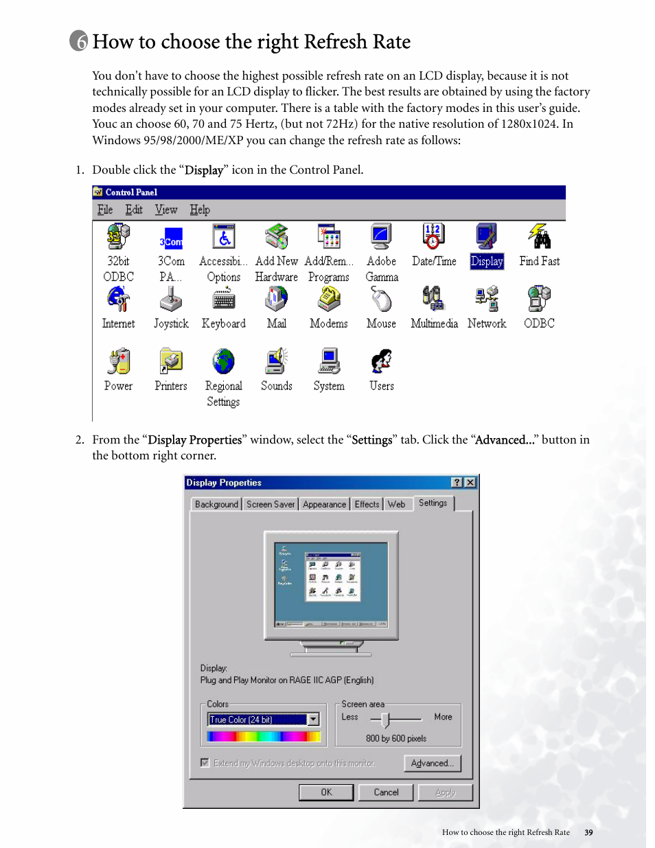 How to choose the right refresh rate | BenQ LCD COLOR MONITOR FP937S User Manual | Page 39 / 53