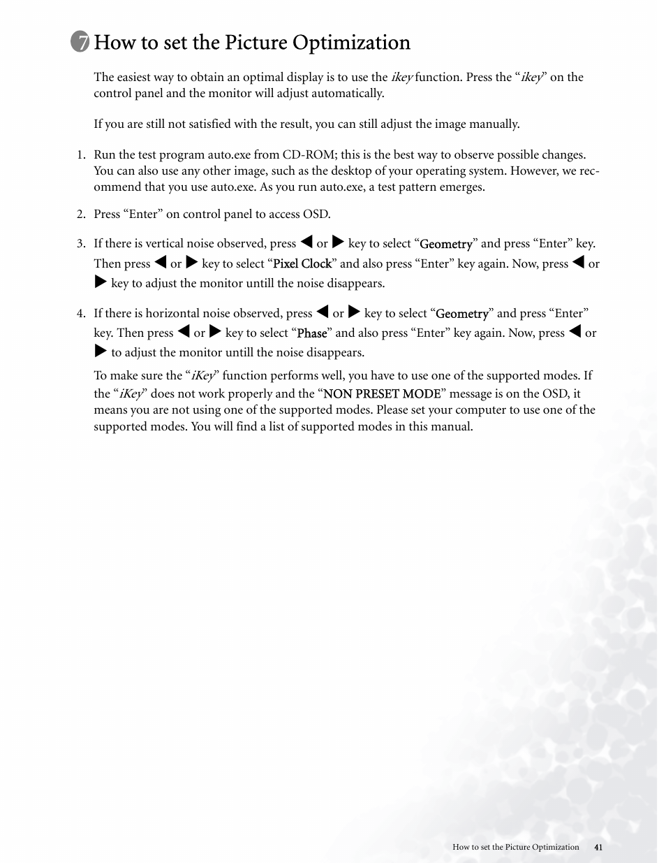 How to set the picture optimization | BenQ LCD COLOR MONITOR FP937S User Manual | Page 41 / 53