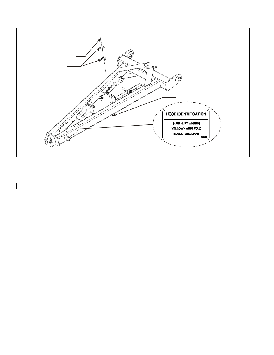 Figure 3-12: hitch hose clamps and color design, Hydraulic installation | Landoll 2111 Coulter Chisel User Manual | Page 52 / 86