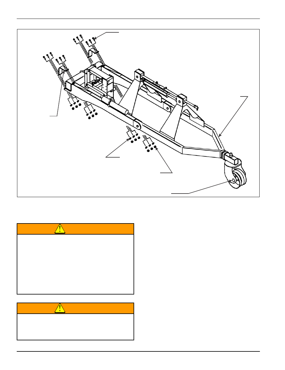 Figure 3-8: lift assist wheel installation, Lift assist wheel, Warning | Landoll 2000 Series Row Crop Cultivator User Manual | Page 20 / 42