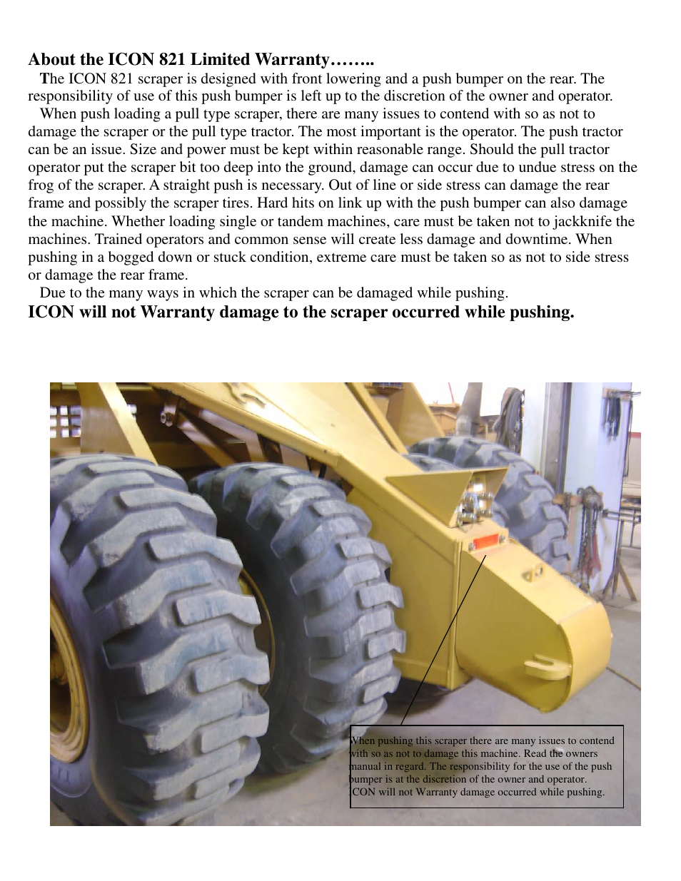 About the icon 821 limited warranty | Landoll ICON 800 Series Earthmover User Manual | Page 11 / 63