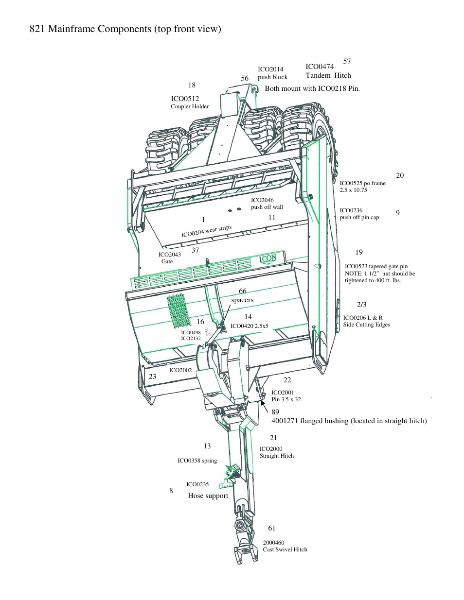 821 mainframe components (top front view) | Landoll ICON 800 Series Earthmover User Manual | Page 20 / 63