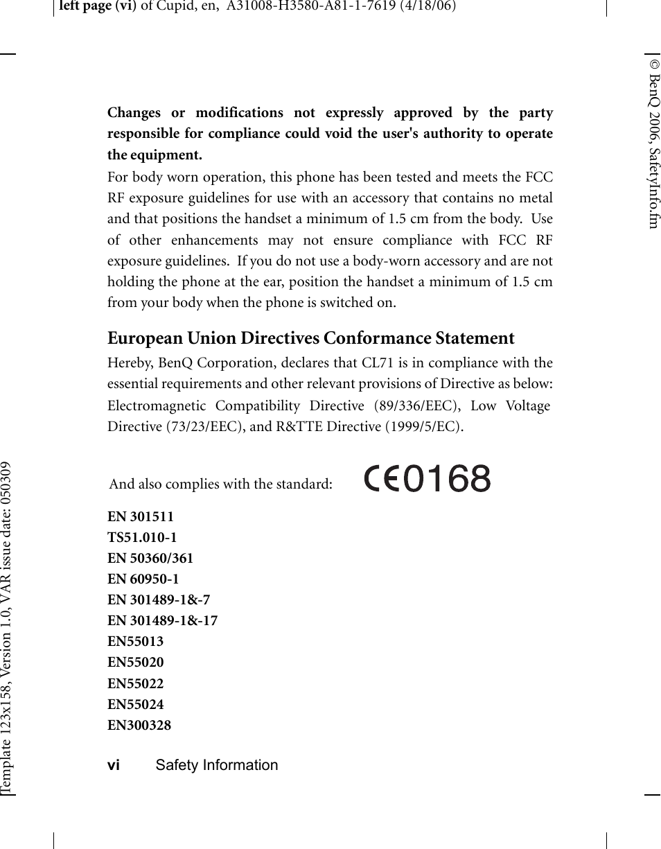 European union directives conformance statement | BenQ-Siemens CL71 User Manual | Page 11 / 114