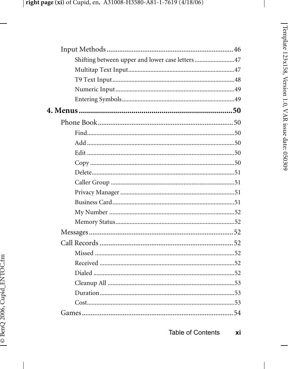 Menus | BenQ-Siemens CL71 User Manual | Page 16 / 114