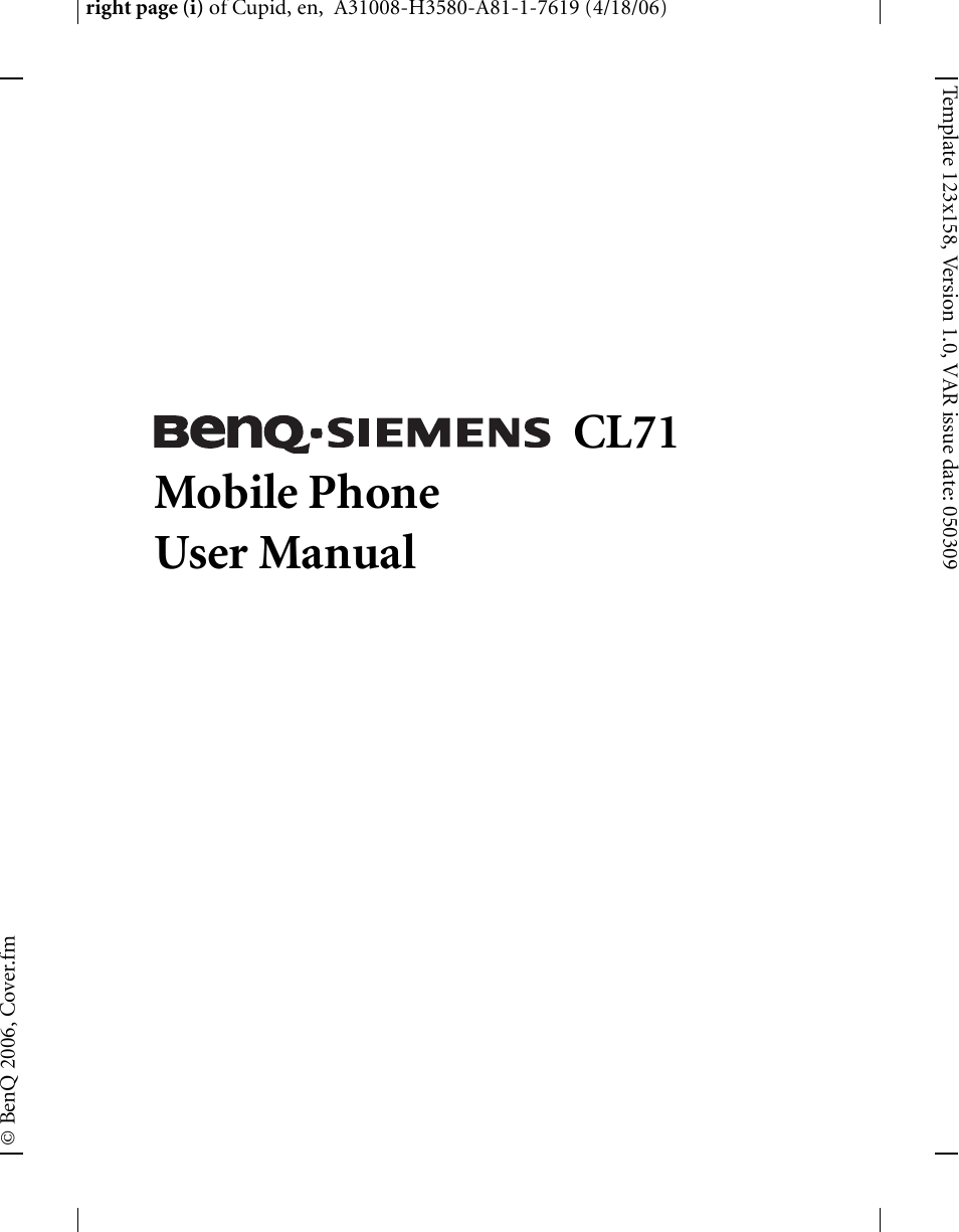 Cl71 mobile phone user manual | BenQ-Siemens CL71 User Manual | Page 2 / 114