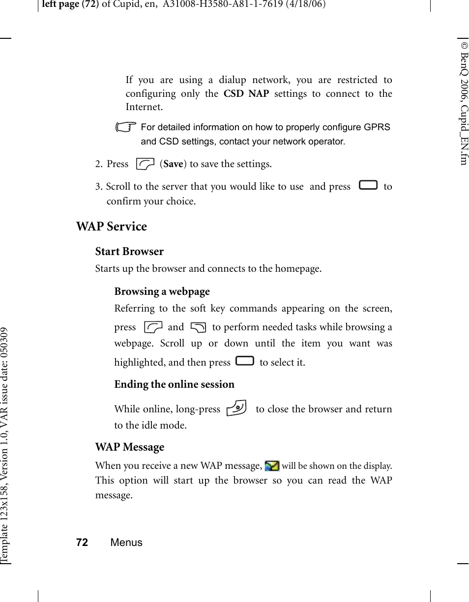 Wap service | BenQ-Siemens CL71 User Manual | Page 91 / 114