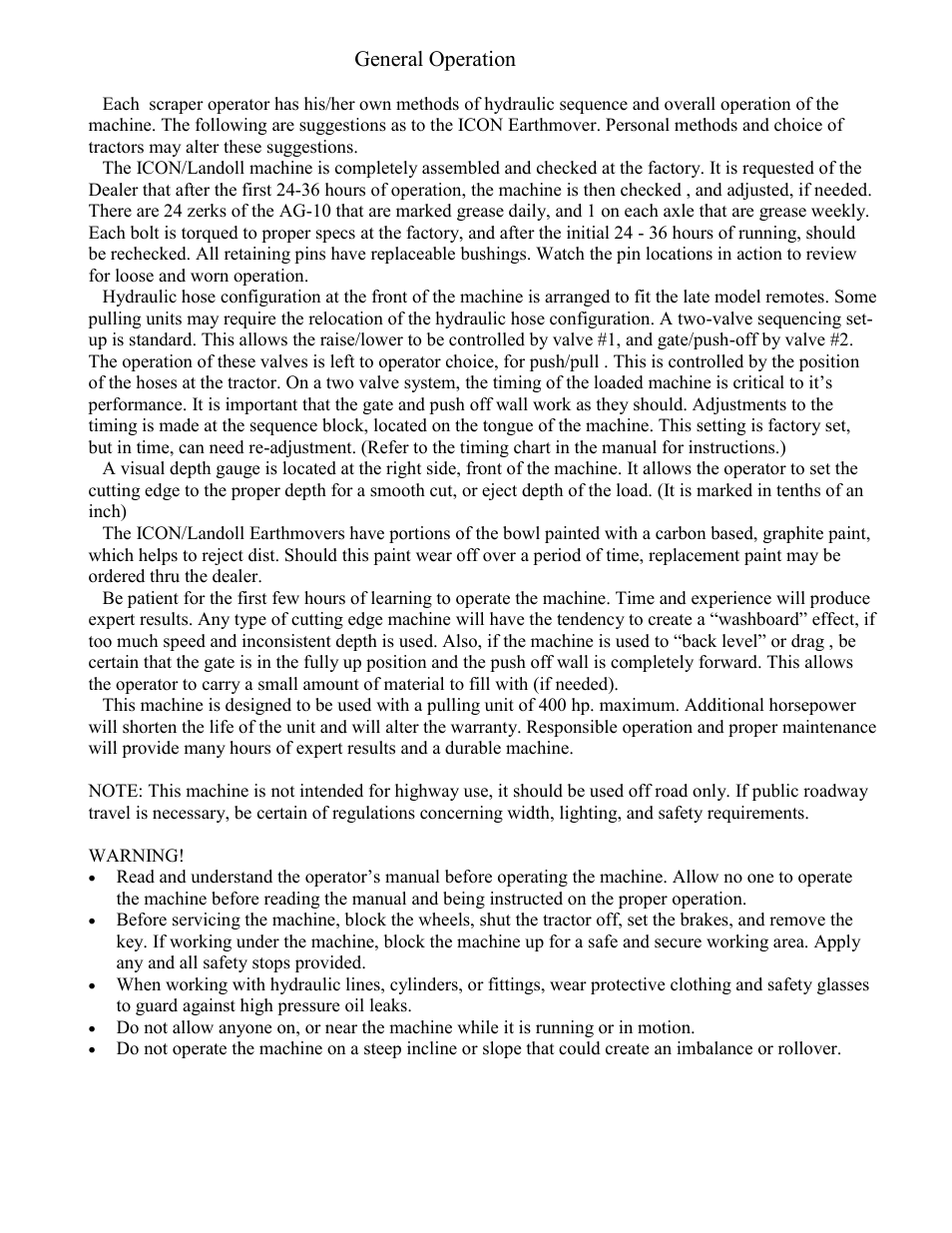 General operation | Landoll ICON AG-10 User Manual | Page 9 / 39
