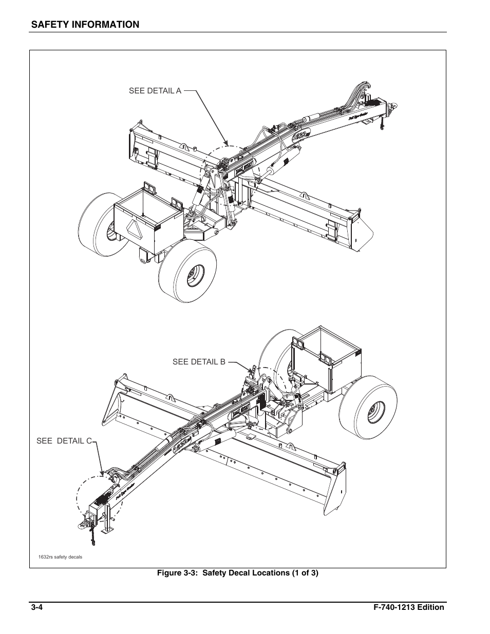 Figure 3-3: safety decal locations (1 of 3) | Landoll ICON 1632RS Grader User Manual | Page 14 / 64