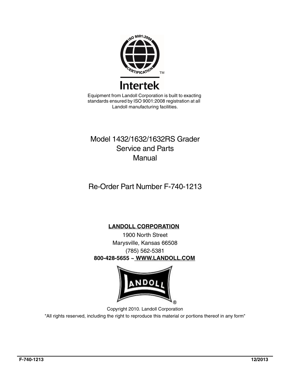 Landoll ICON 1632RS Grader User Manual | Page 64 / 64