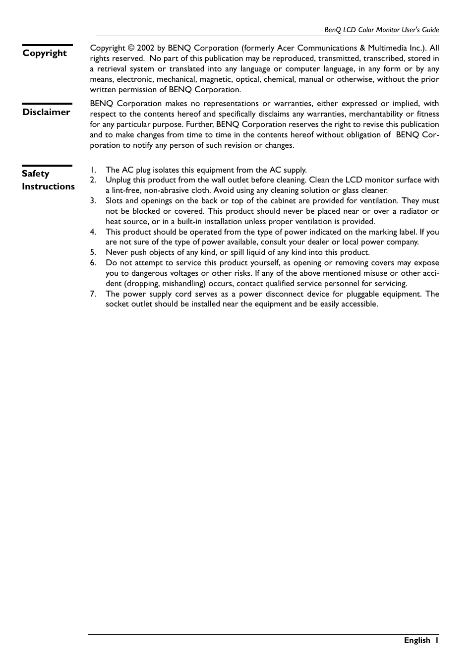 BenQ FP591 User Manual | Page 2 / 53