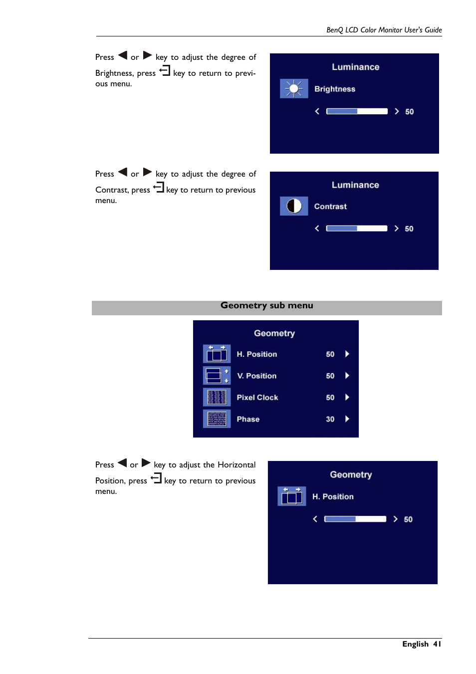 Geometry sub menu | BenQ FP591 User Manual | Page 42 / 53