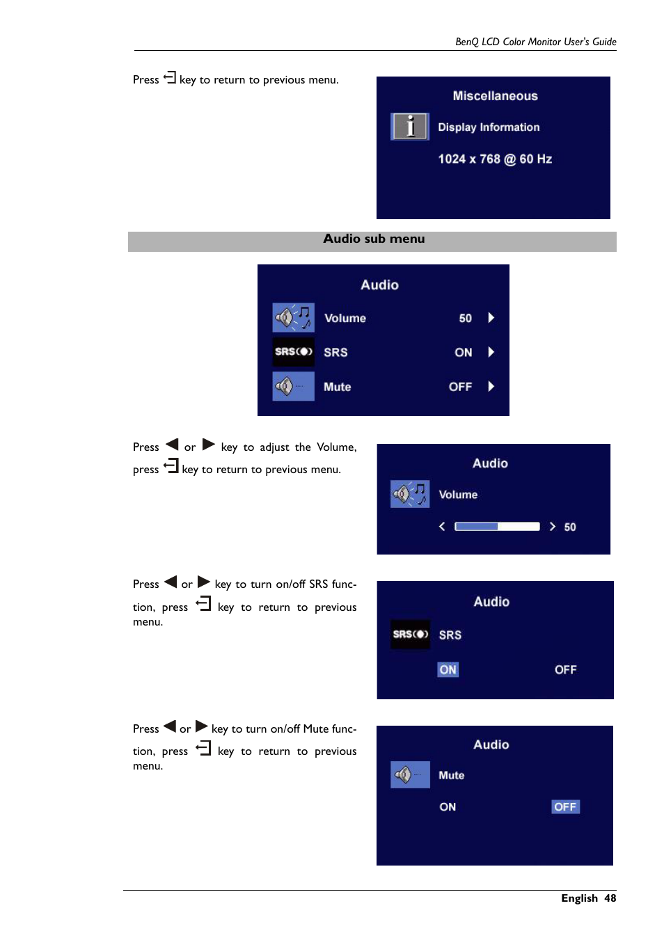Audio sub menu | BenQ FP591 User Manual | Page 49 / 53