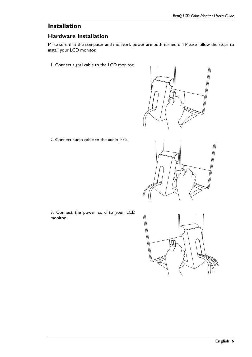 Installation, Hardware installation | BenQ FP591 User Manual | Page 7 / 53