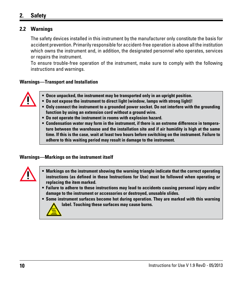2 warnings, Safety | Leica Biosystems IPS User Manual | Page 12 / 70