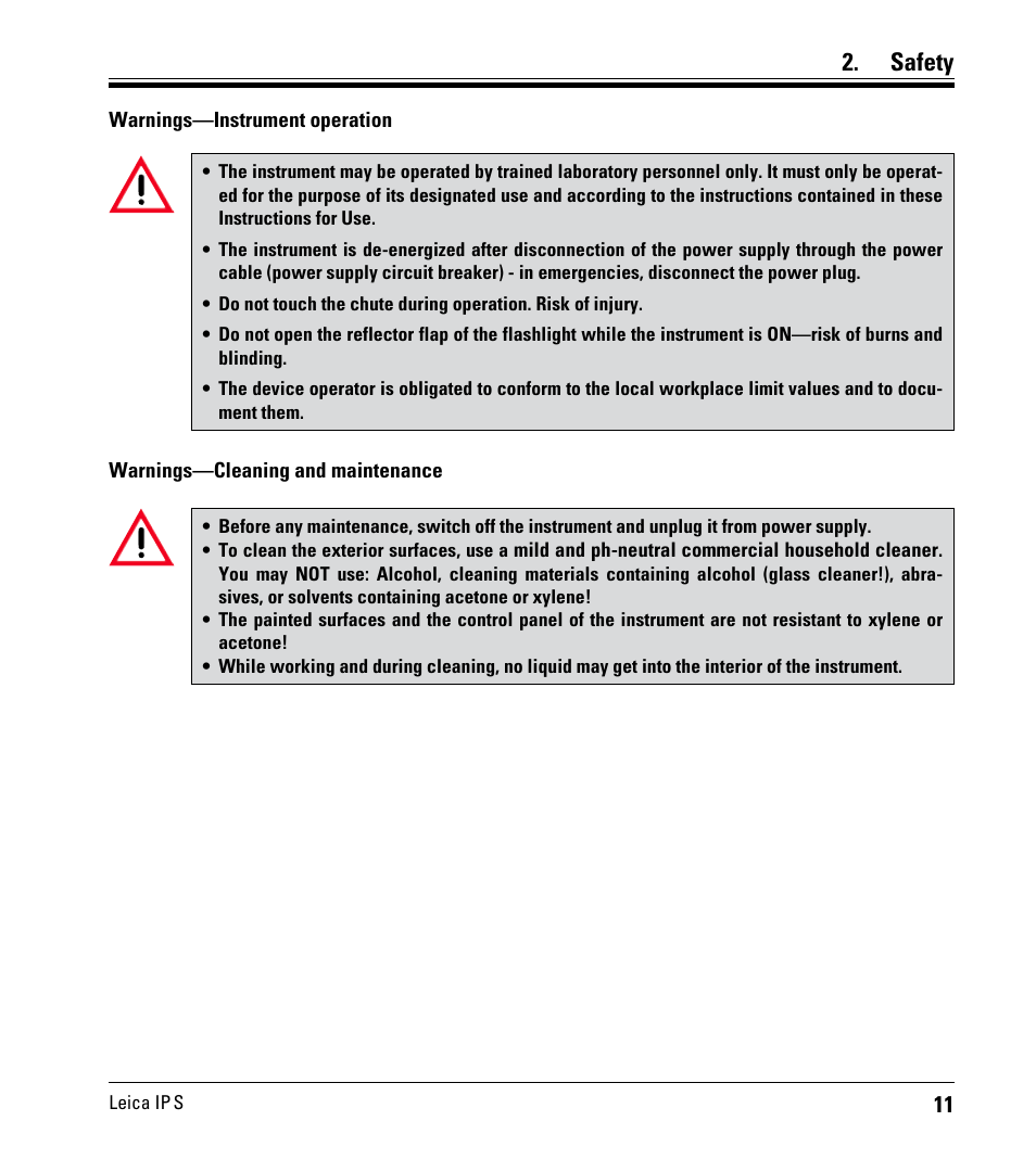 Safety | Leica Biosystems IPS User Manual | Page 13 / 70