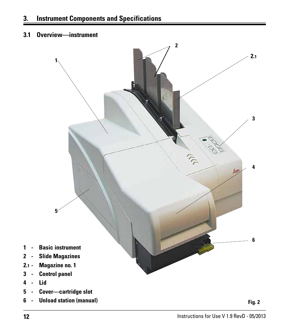 Instrument components and specifications, 1 overview—instrument | Leica Biosystems IPS User Manual | Page 14 / 70