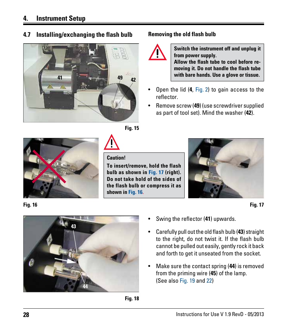 7 installing/exchanging the flash bulb, Installing/exchanging the flash bulb, Instrument setup | Leica Biosystems IPS User Manual | Page 30 / 70