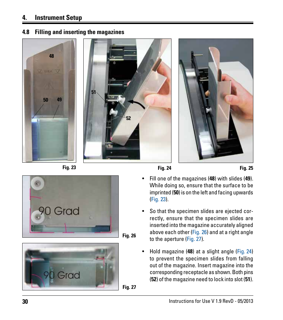 8 filling and inserting the magazines, Filling and inserting the magazines, Instrument setup | Leica Biosystems IPS User Manual | Page 32 / 70