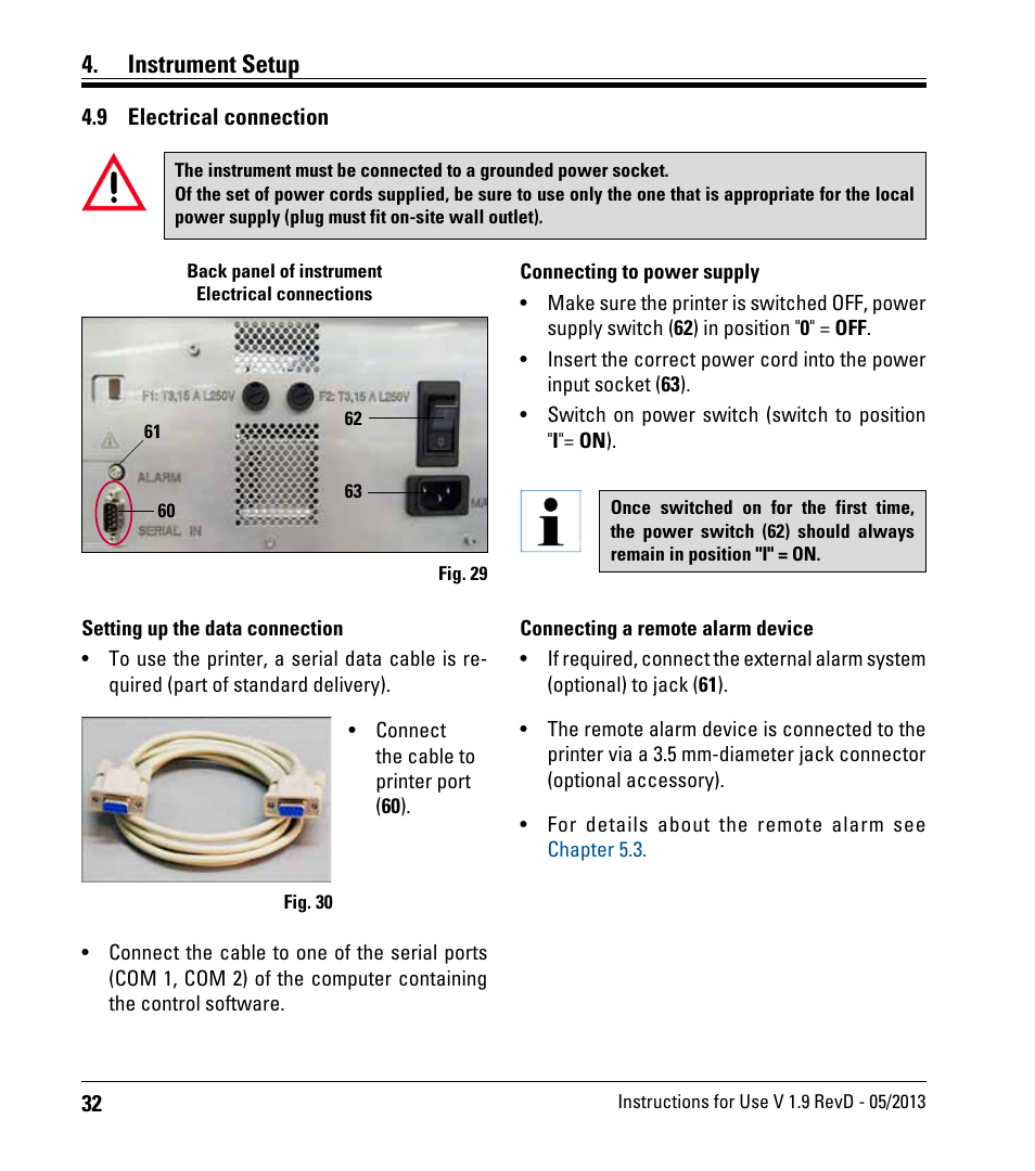 9 electrical connection, Electrical connection, Instrument setup | Leica Biosystems IPS User Manual | Page 34 / 70