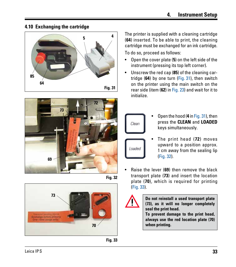 10 exchanging the cartridge, Instrument setup | Leica Biosystems IPS User Manual | Page 35 / 70