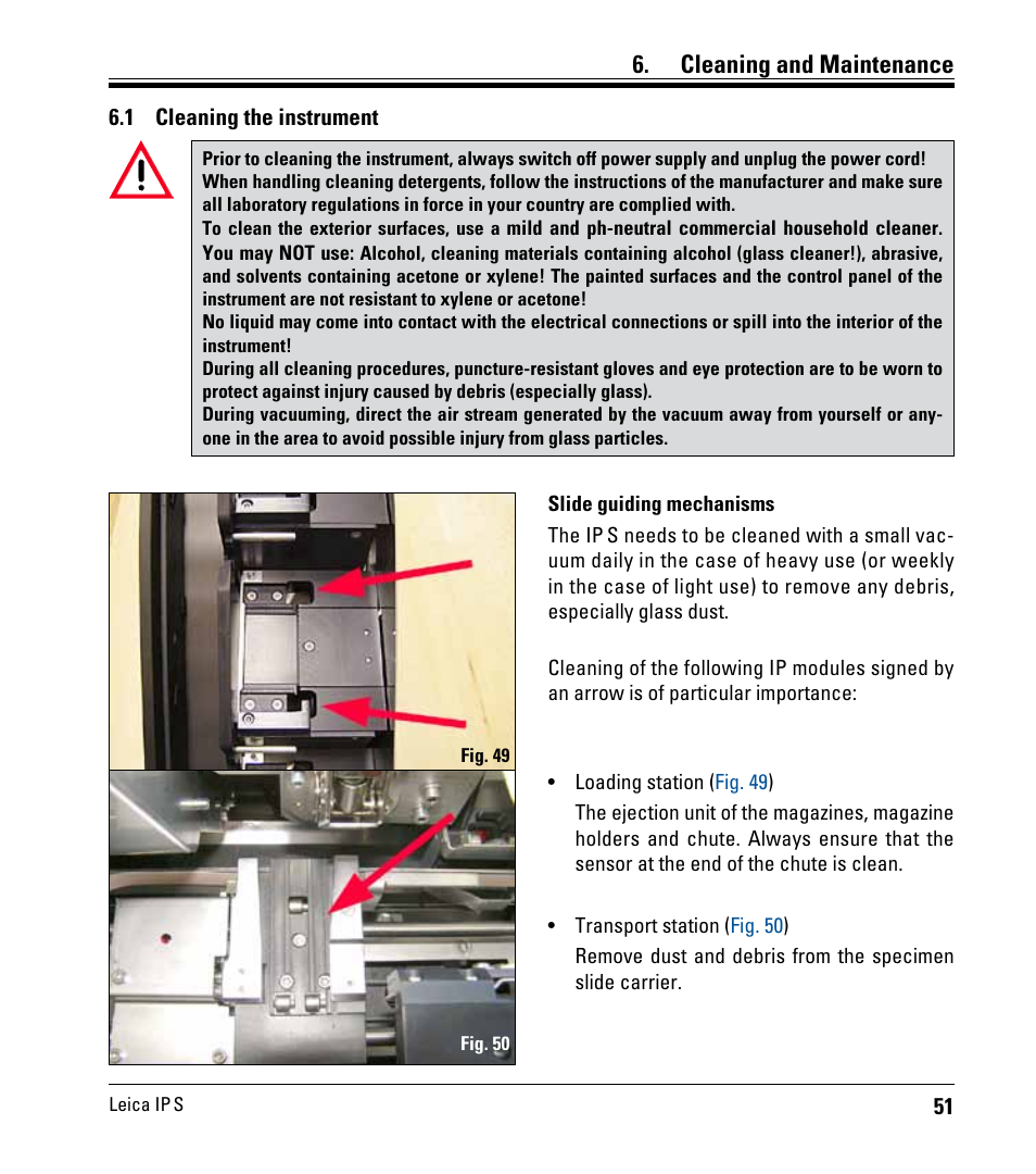 Cleaning and maintenance, 1 cleaning the instrument, Cleaning the instrument | Leica Biosystems IPS User Manual | Page 53 / 70
