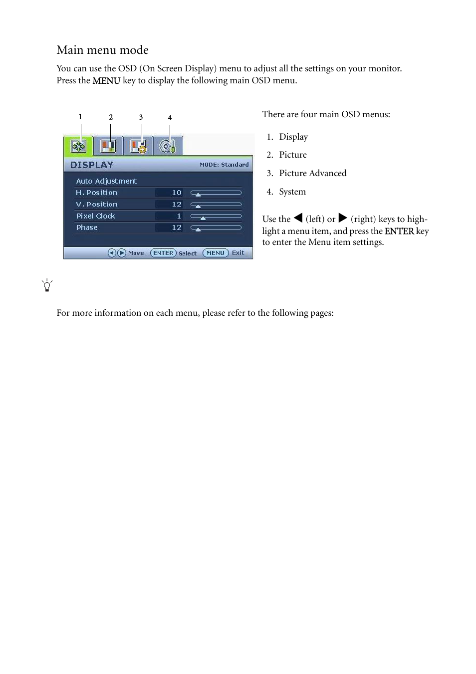 Main menu mode | BenQ G2000WA User Manual | Page 20 / 31