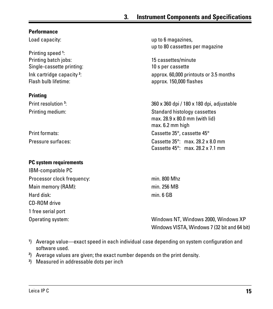 Instrument components and specifications | Leica Biosystems IPC User Manual | Page 17 / 72