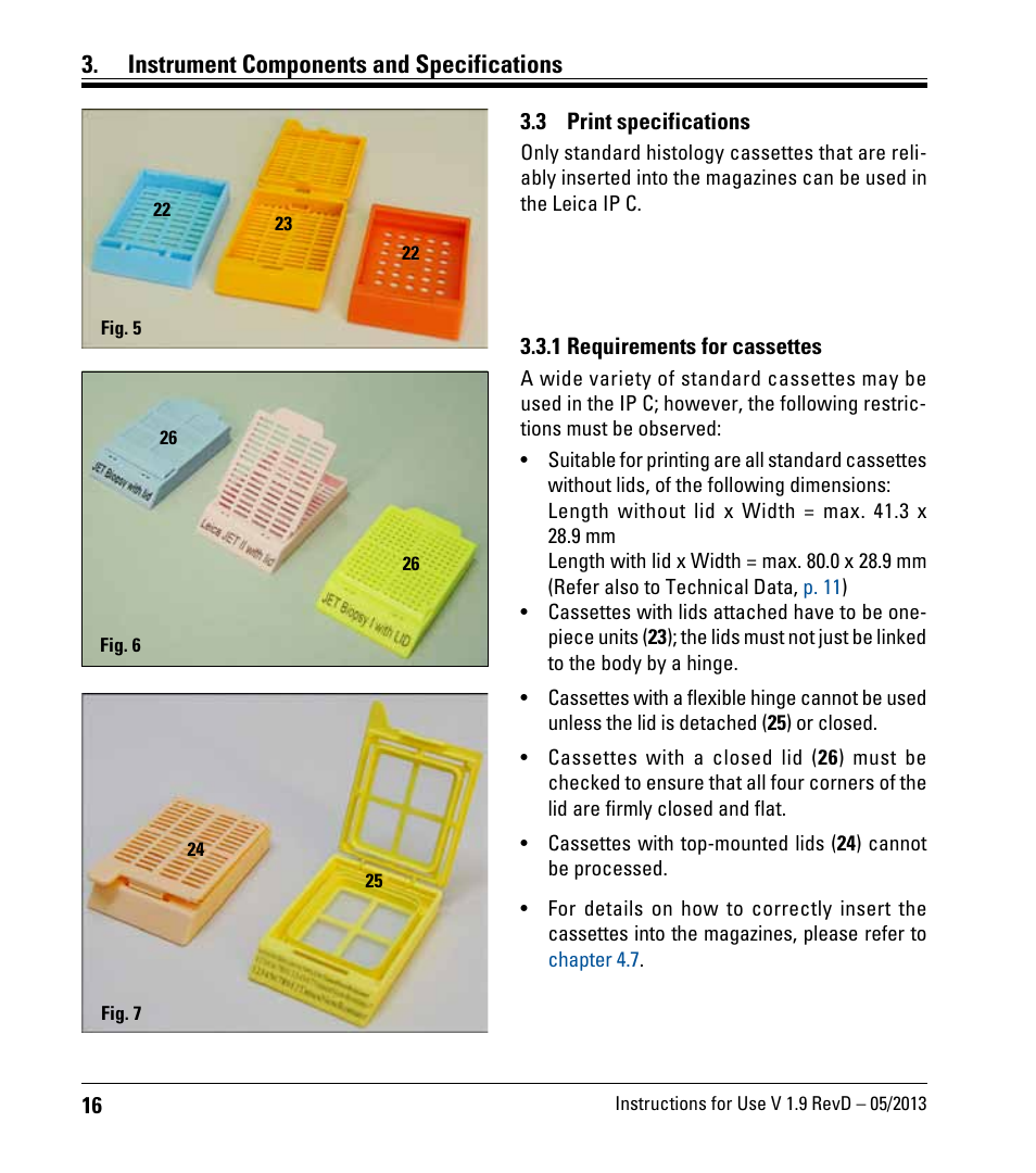 3 print specifications, 1 requirements for cassettes, Print specifications | Instrument components and specifications | Leica Biosystems IPC User Manual | Page 18 / 72