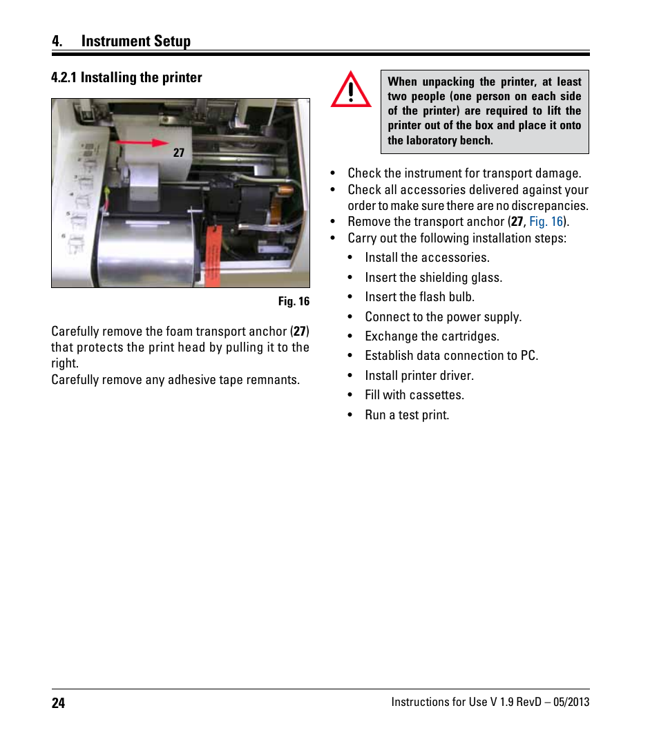 1 installing the printer, Instrument setup | Leica Biosystems IPC User Manual | Page 26 / 72