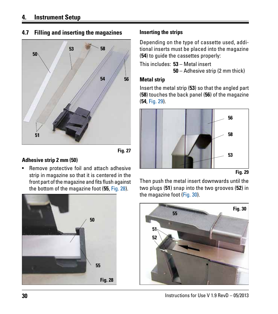 7 filling and inserting the magazines, Filling and inserting the magazines, Instrument setup | Leica Biosystems IPC User Manual | Page 32 / 72