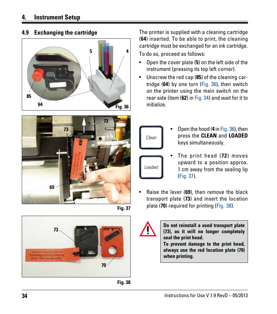 9 exchanging the cartridge, Exchanging the cartridge, Instrument setup | Leica Biosystems IPC User Manual | Page 36 / 72