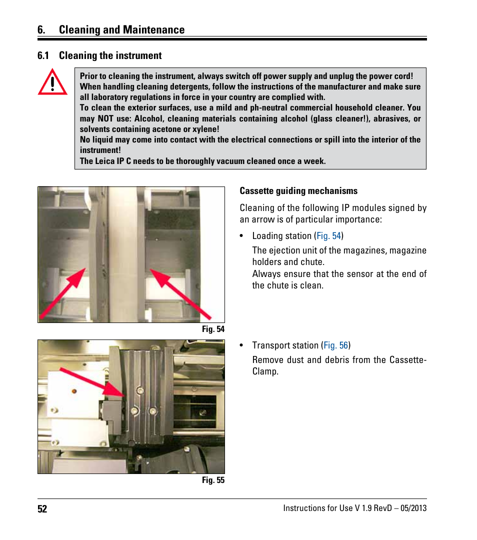 Cleaning and maintenance, 1 cleaning the instrument, Cleaning the instrument | Leica Biosystems IPC User Manual | Page 54 / 72