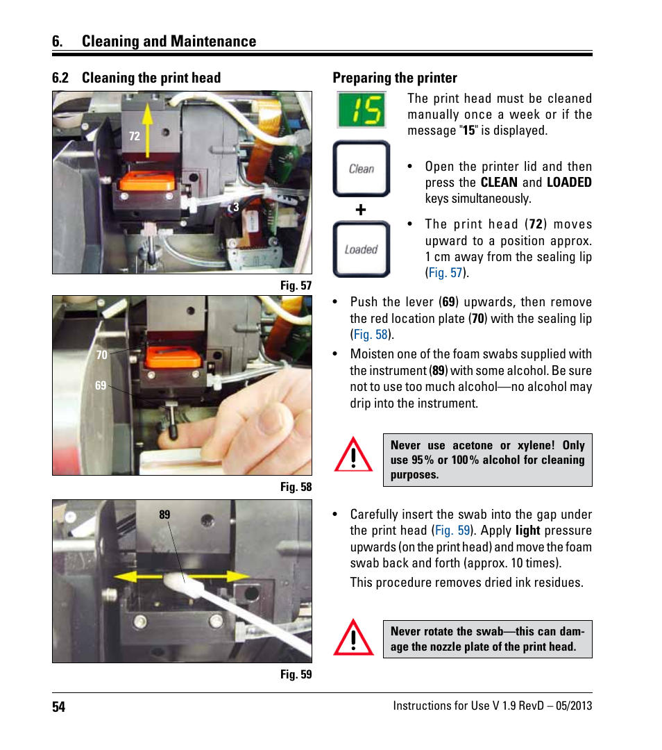 2 cleaning the print head, Cleaning the print head, Cleaning and maintenance | Leica Biosystems IPC User Manual | Page 56 / 72