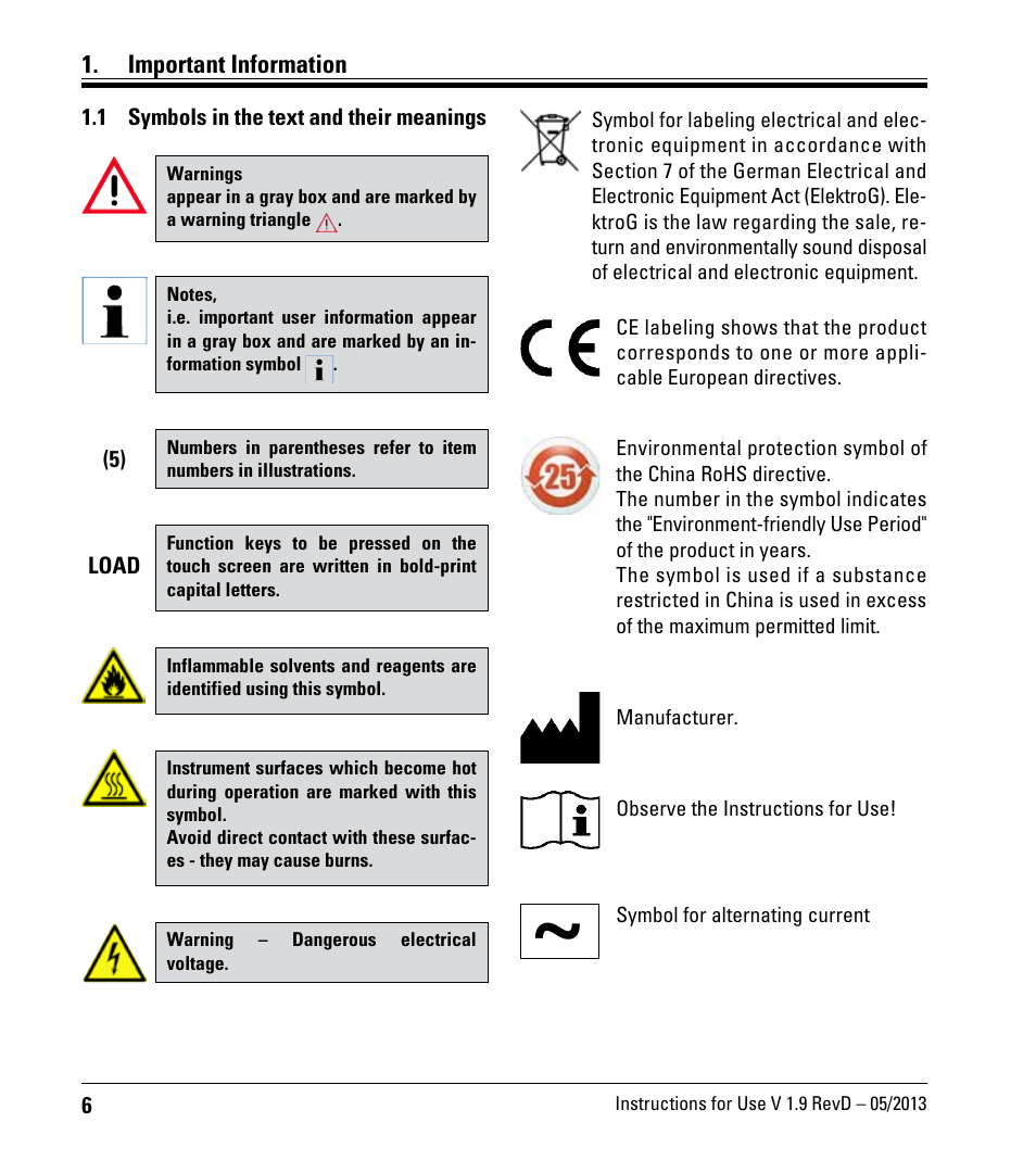 Important information, 1 symbols in the text and their meanings, Symbols in the text and their meanings | Leica Biosystems IPC User Manual | Page 8 / 72