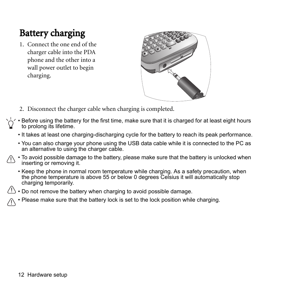 Battery charging | BenQ P51 User Manual | Page 24 / 104