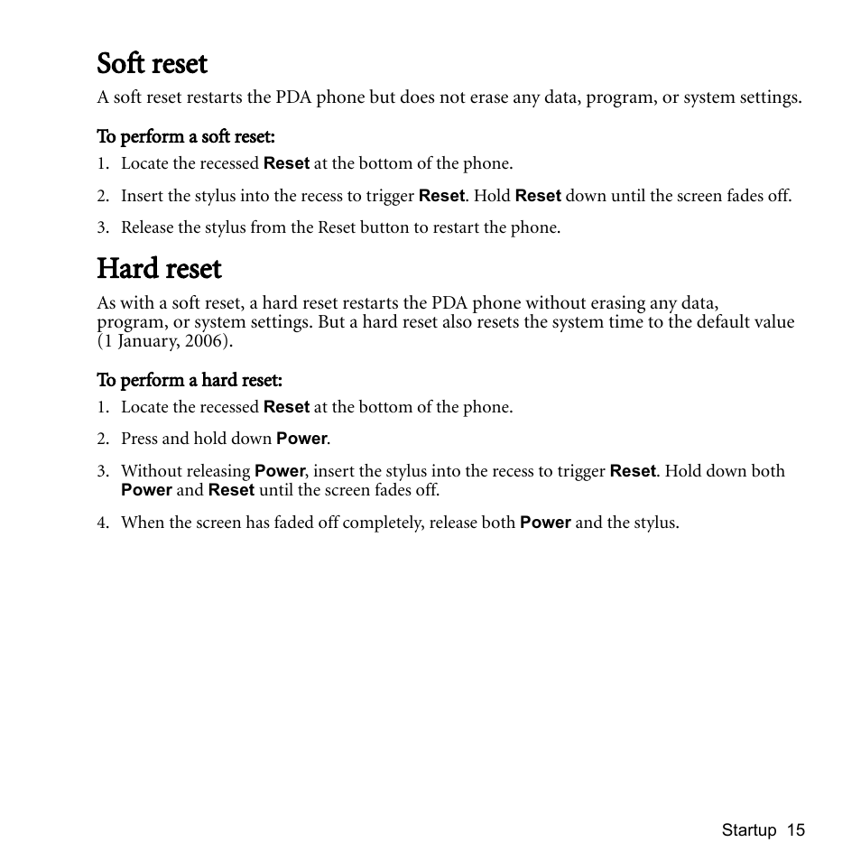 Soft reset, Hard reset, Soft reset hard reset | BenQ P51 User Manual | Page 27 / 104