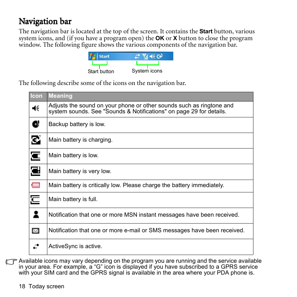 Navigation bar | BenQ P51 User Manual | Page 30 / 104