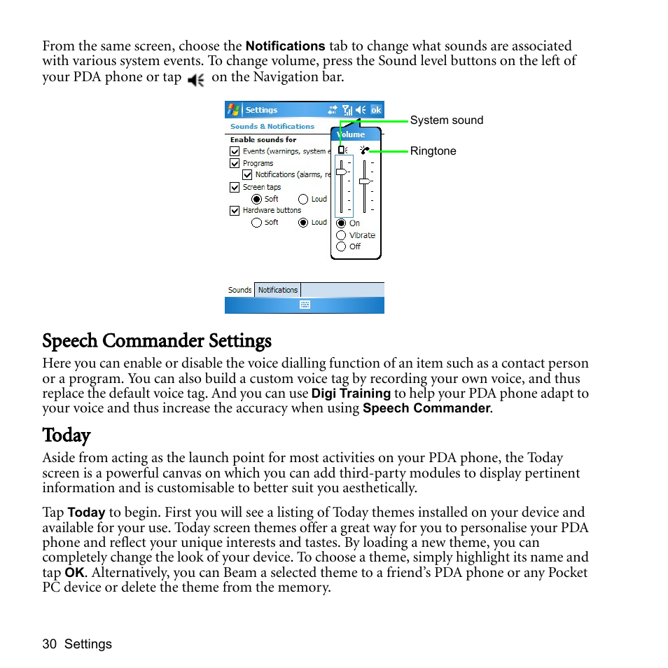 Speech commander settings, Today | BenQ P51 User Manual | Page 42 / 104