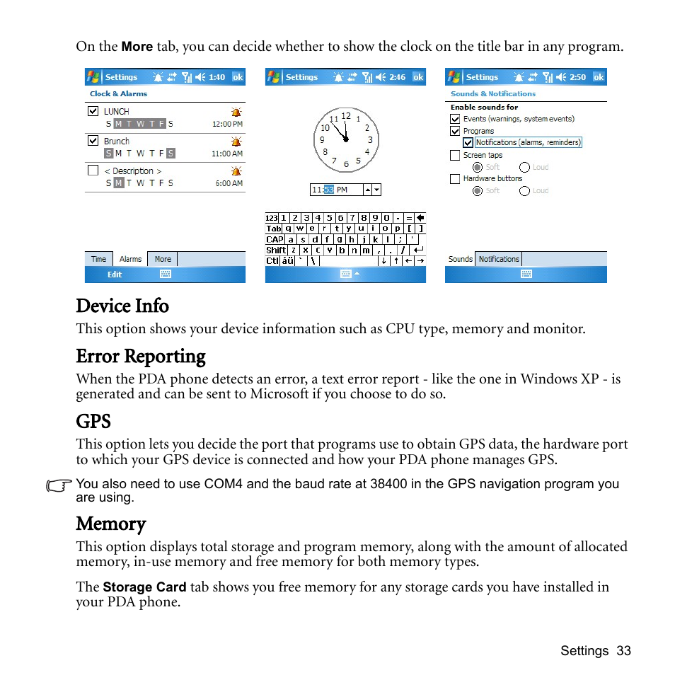 Device info, Error reporting, Memory | Device info error reporting gps memory | BenQ P51 User Manual | Page 45 / 104