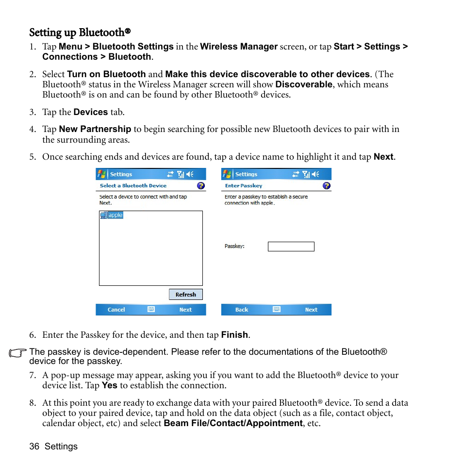Setting up bluetooth | BenQ P51 User Manual | Page 48 / 104