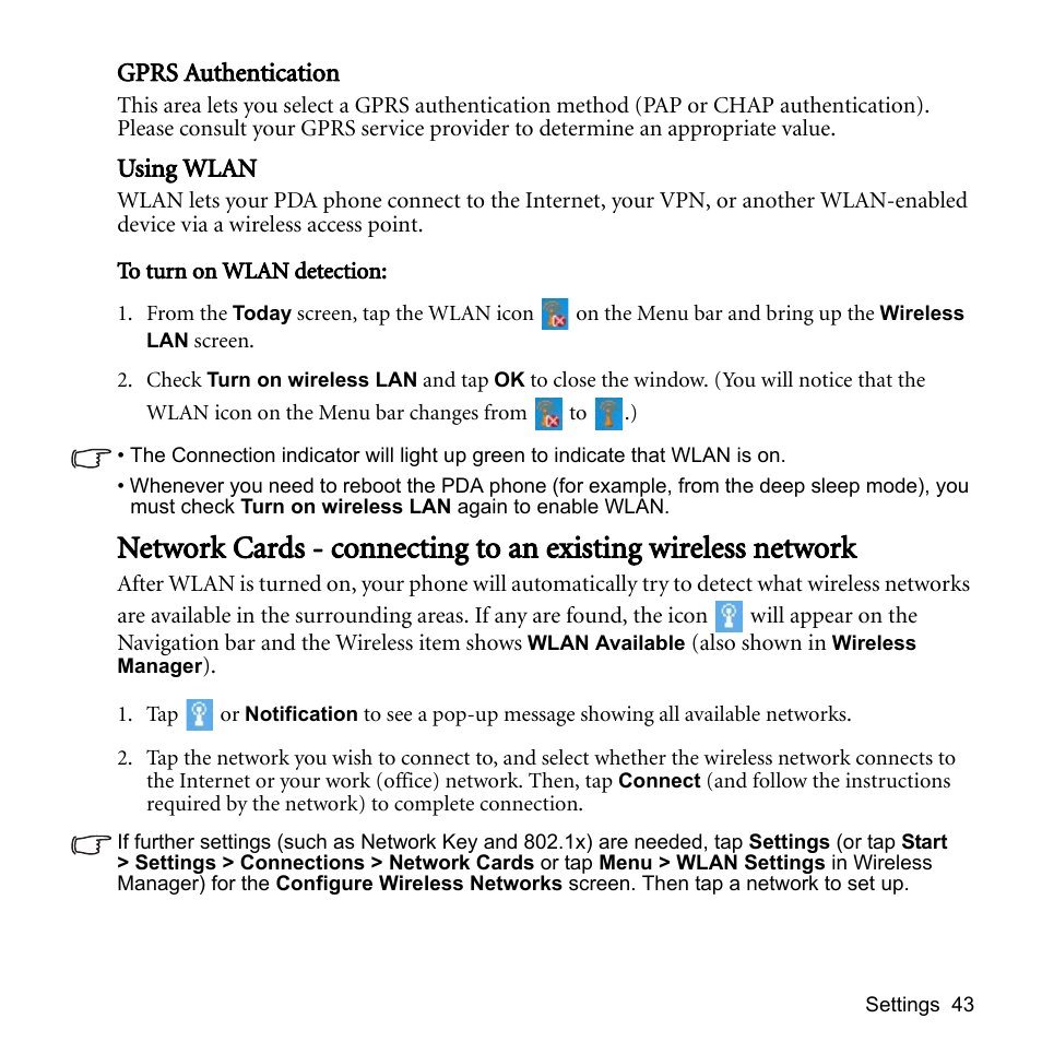 Gprs authentication, Using wlan, Gprs authentication using wlan | BenQ P51 User Manual | Page 55 / 104