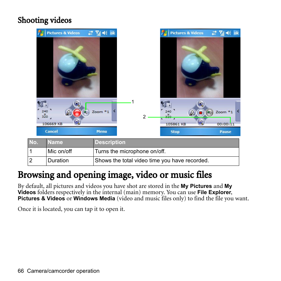 Shooting videos, Browsing and opening image, video or music files | BenQ P51 User Manual | Page 78 / 104