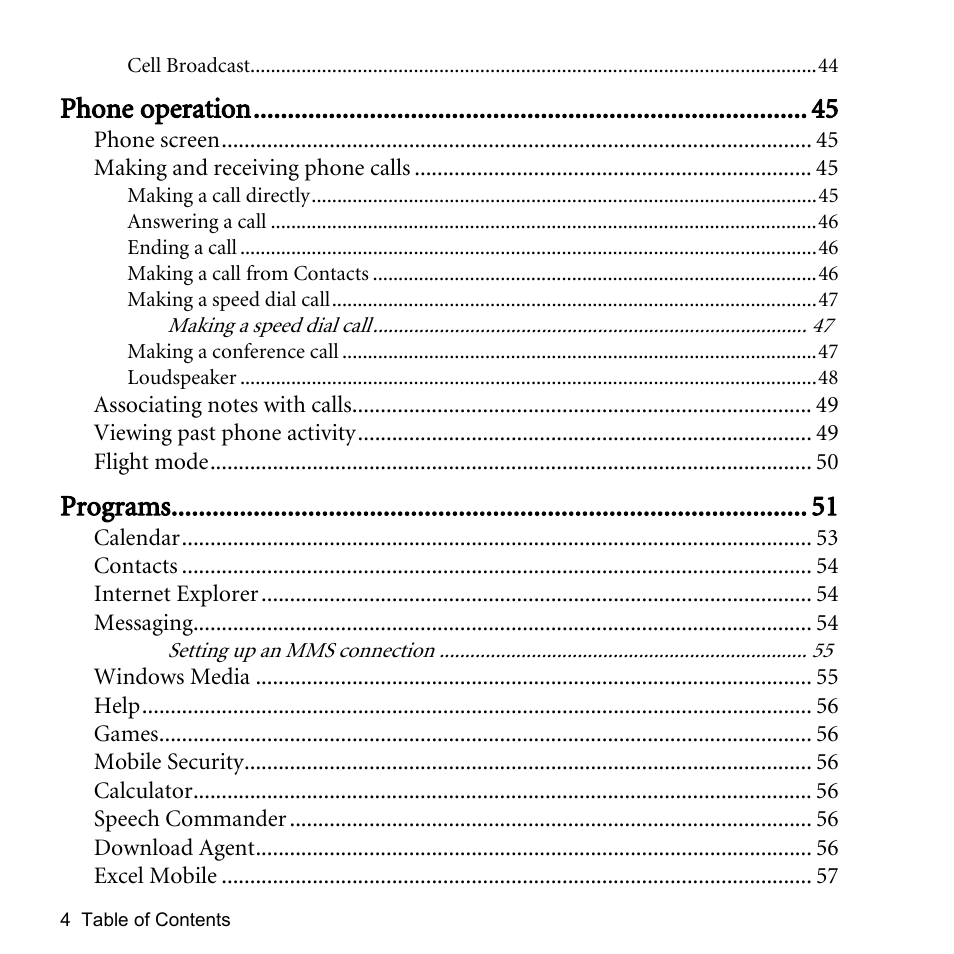 Phone operation, Programs | BenQ P51 User Manual | Page 8 / 104