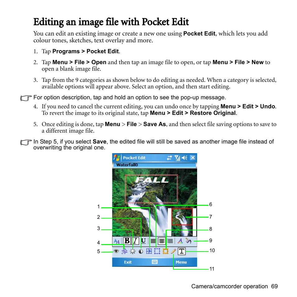 Editing an image file with pocket edit | BenQ P51 User Manual | Page 81 / 104