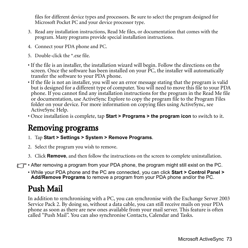 Removing programs, Push mail, Removing programs push mail | BenQ P51 User Manual | Page 85 / 104