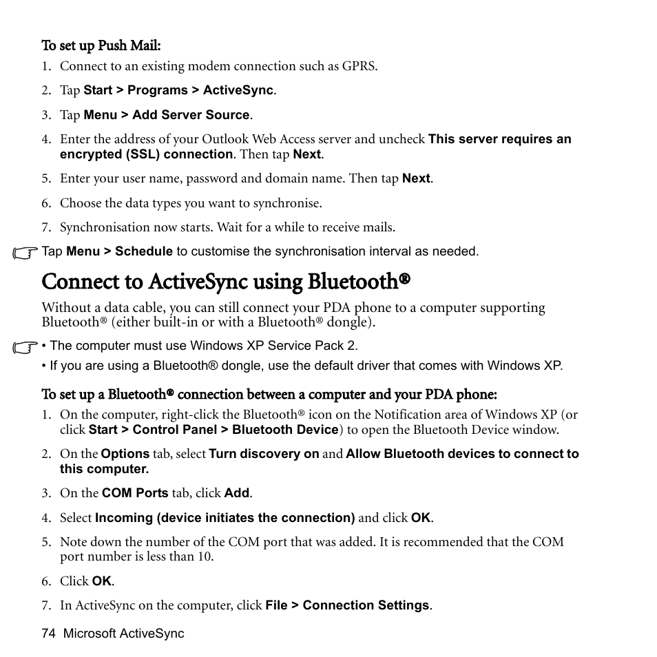 Connect to activesync using bluetooth | BenQ P51 User Manual | Page 86 / 104